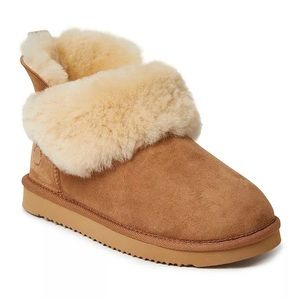 Fireside By Dearfoams Perth Wool-Lined Foldover Women's Boot Slippers size 8 Tan